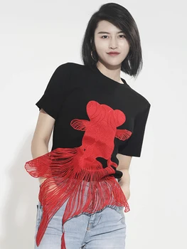 TWOTWINSTYLE Mozaic Aplici Animal T Shirt Pentru Femei pe Gât Rotund Maneca Scurta, Pulovere Femei 2021 Vară de Moda de Îmbrăcăminte