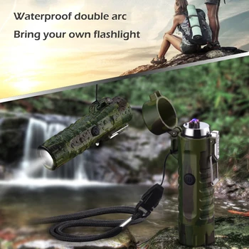 USB Reîncărcabilă Dual-Arc Bricheta Camping Lanterna Electric Bricheta pe termen Lung de etanșare rezistent la apa si vant