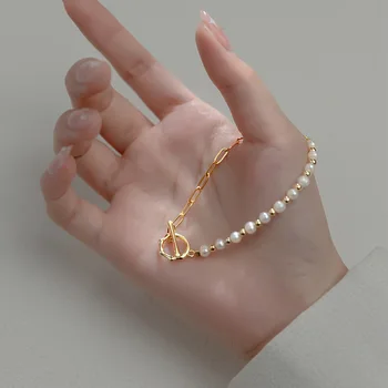 VREA Baroc Perle Naturale Argint 925 Gotic Link-ul Lanț Farmec OT Catarama Bratara pentru Femei Bine Brățară de Bijuterii Cadou