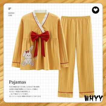 WHYY Iarna Seturi de Pijama Femei Kawaii Cald Chic cu Maneca Lunga Preppy Fete Homewear Moale Ulzzang Trendy Adolescenti 2 Bucata Sleepwear