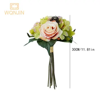 WQNJIN Flori Artificiale de Trandafir Hortensie Buchet de Mireasa care Deține Nunta de Flori Acasă Hotel de Masă Decor de Masă Vaza Aranjament