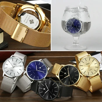 WWOOR Simplu Ultra-subțire Ceas de Aur pentru Bărbați de Lux de Brand Mesh Negru Trupa Cuarț Impermeabil Mens Ceas de mână Ceas relojes hombre 2020