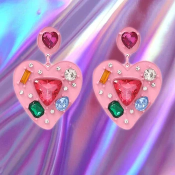 Y2K Bijuterii Bomboane de Culoare Cristal Inima Cercei Pentru Femei din Metal Farmecele de Epocă Cercei 90 Stil Estetica Prieteni Cadouri Noi