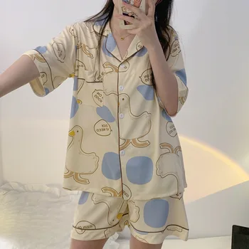 Yasuk Primavara-Vara pentru Femei de Moda Casual Minunat Sleepwear Kawai Pijamale Cu pantaloni Scurți, Pantaloni Moale Polka Dot Rață