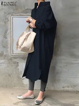 ZANZEA Primavara Elegante Lungi SleeveShirt Rochie Femei Rever Gât Vrac Casual Sundress Lucru Solidă Midi Vestidos Halat Femme Supradimensionat