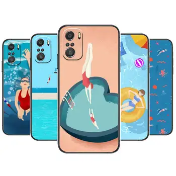 înotător de înot Pentru Xiaomi Redmi Nota 10 10 9 T 9 9 8T 8 7 7 6 5A 5 Pro Max Negru Moale Caz de Telefon